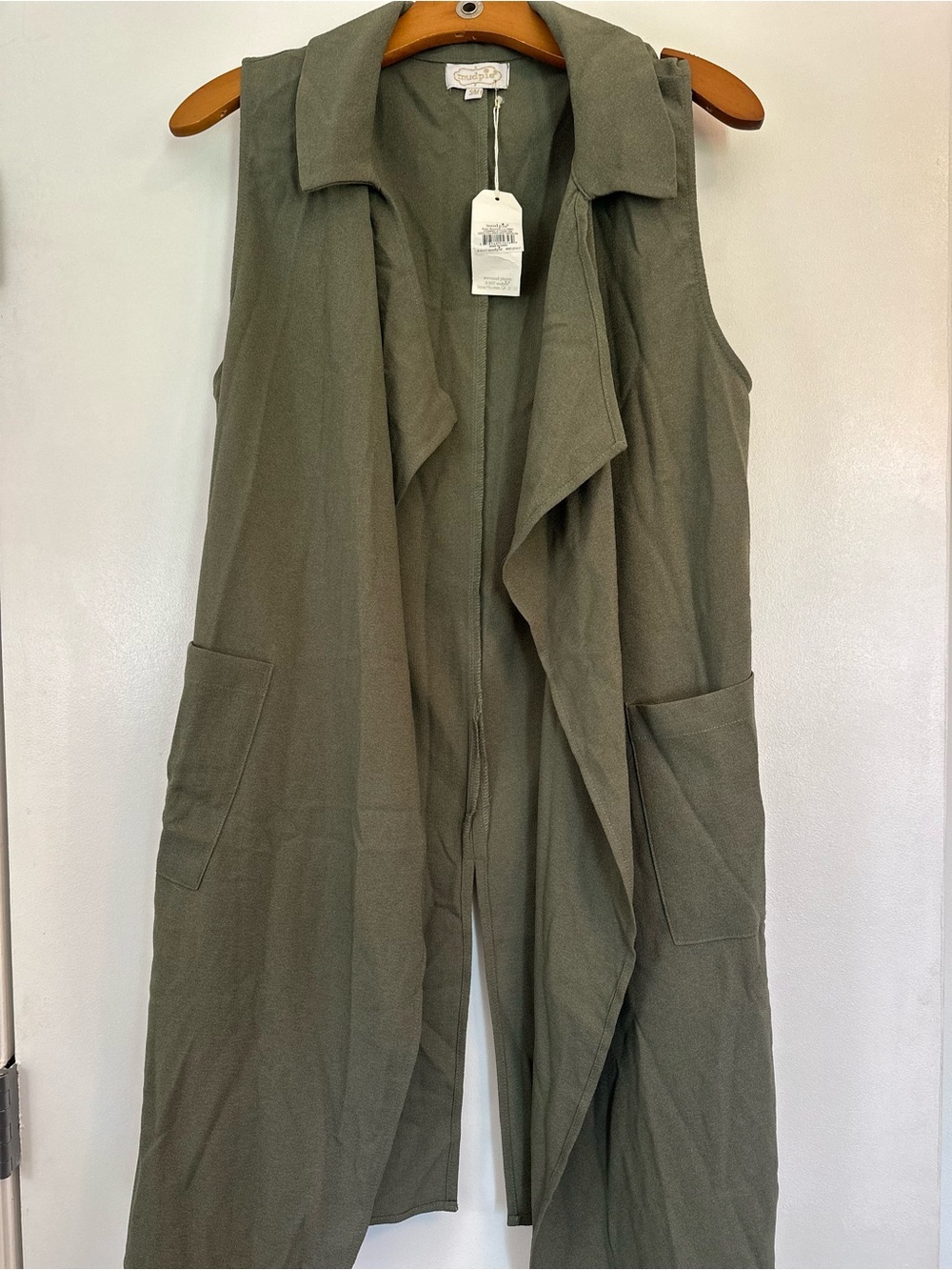 Mud Pie Olive Sleeveless Drape Jumpsuit Vest with Front Pockets